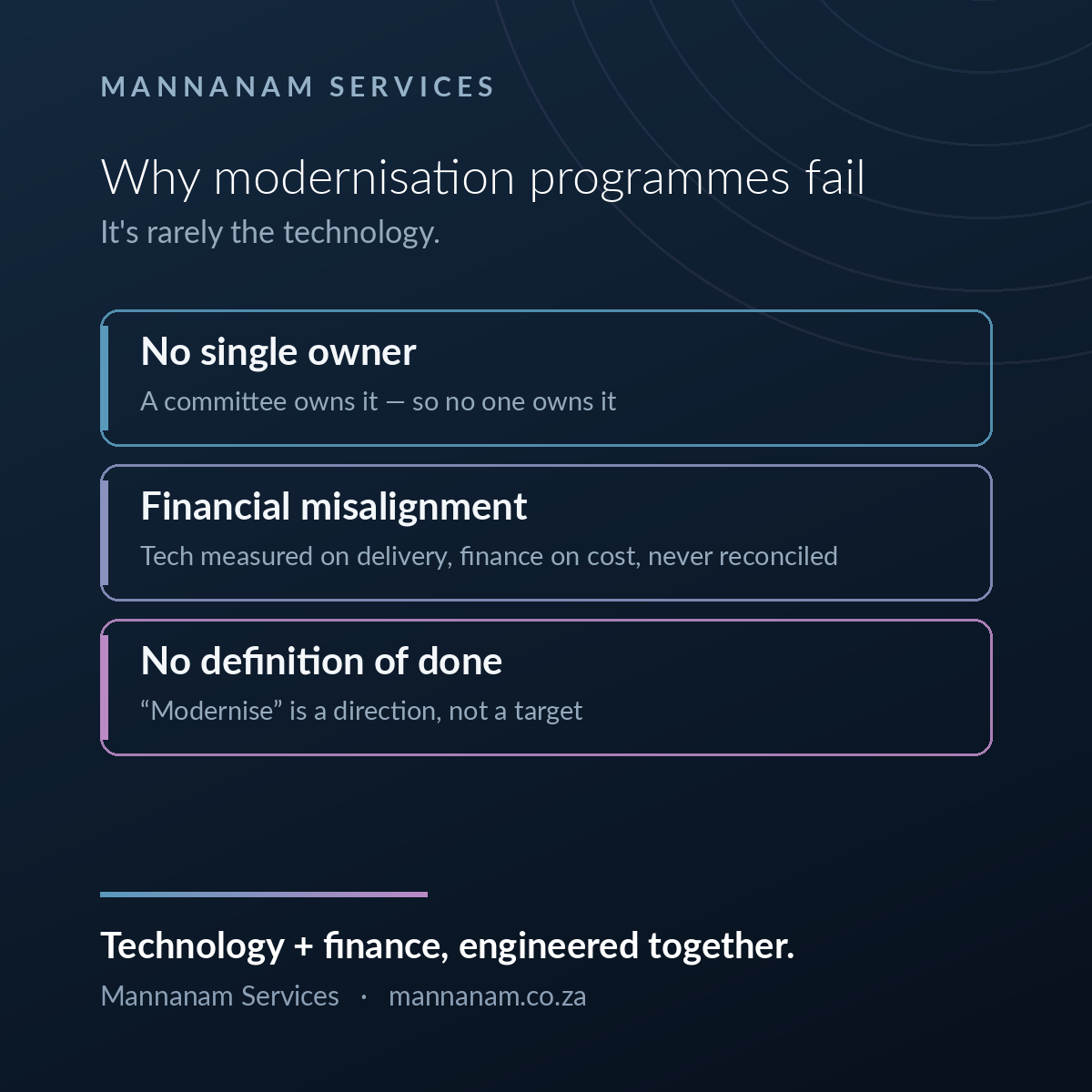 Modernisation projects don't fail on technology
